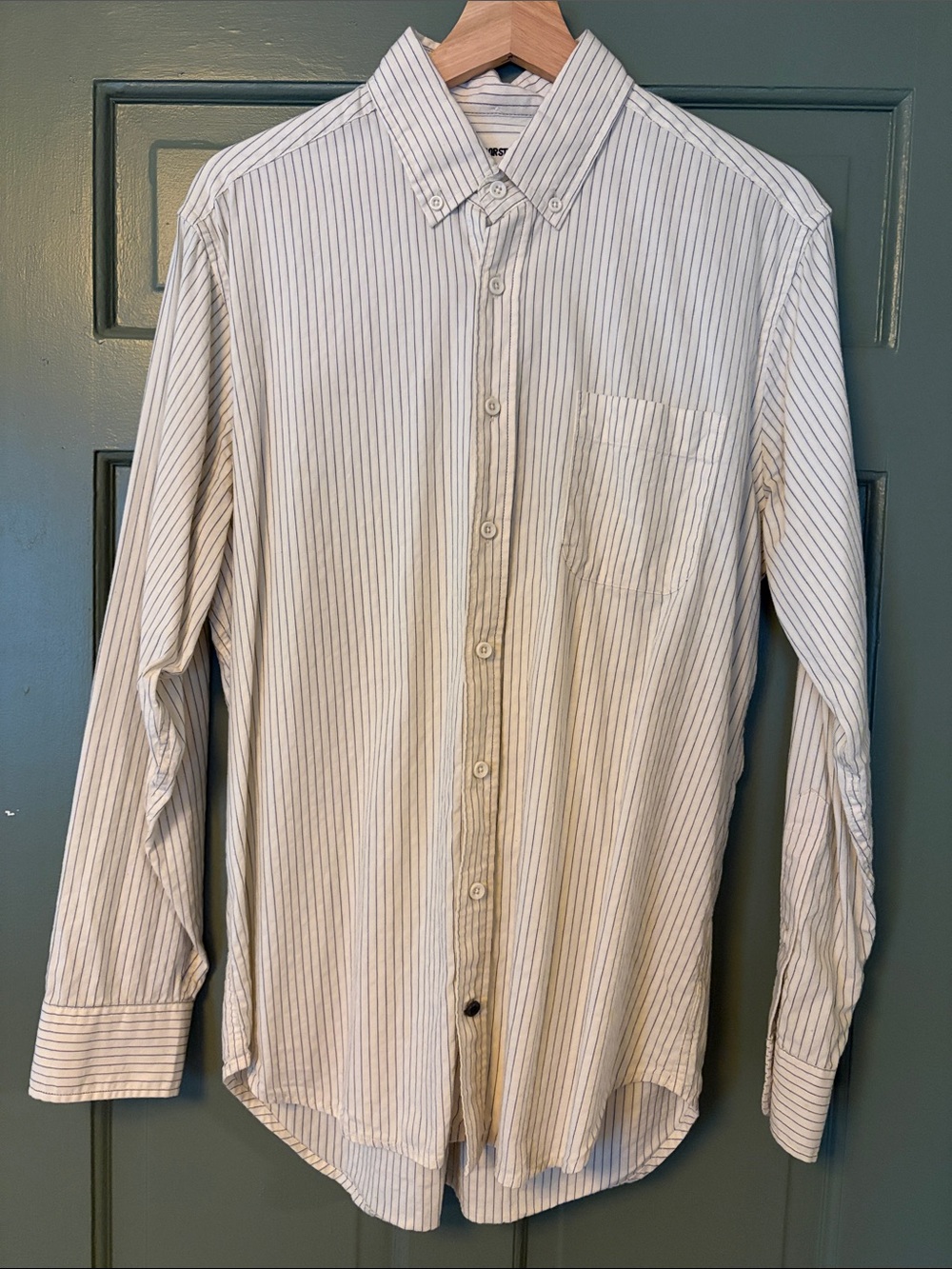 Men's White and Blue Pinstripe Button-Down Shirt